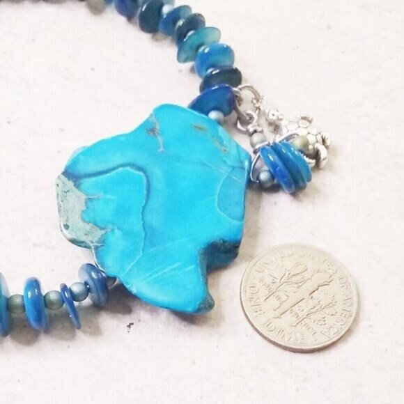 Turquoise & Blue! Sea Sediment Jasper + Genuine Shells + Sea Turtle Bracelet - Picture 3 of 8